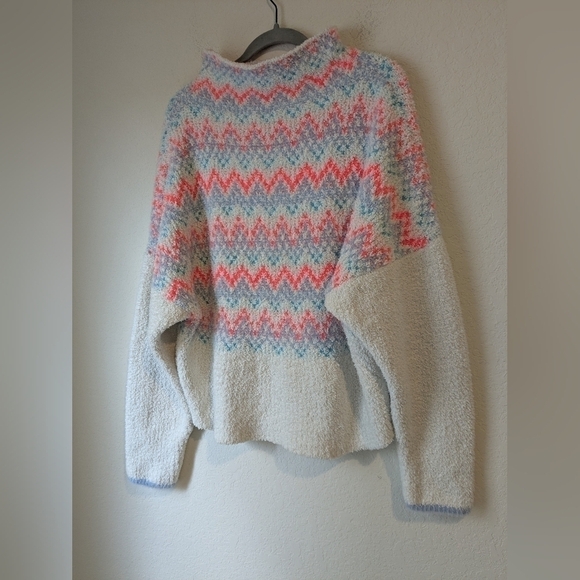Anthropologie White Colorful Patterned Cozy Chunky Oversized Mock Neck Sweater - Picture 8 of 14